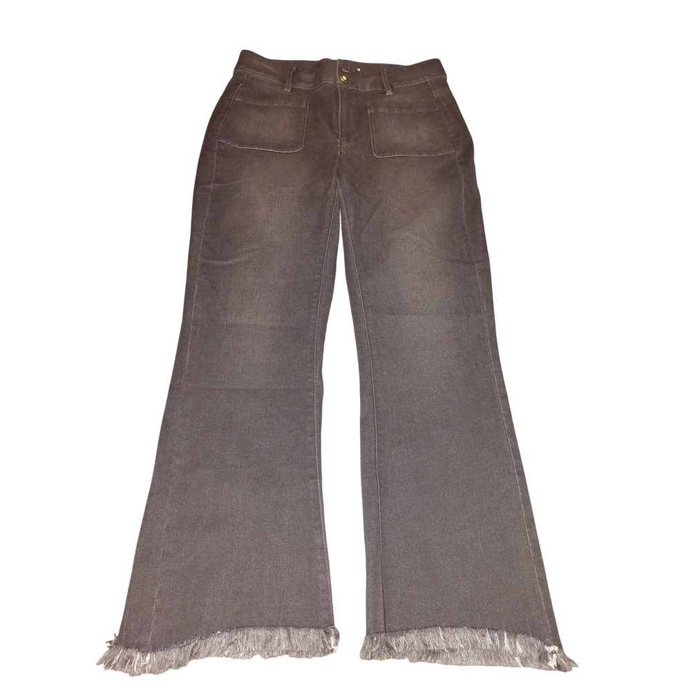 Spartina 449 Womens High Rise Flare Jeans Charcoal Grey Frayed Hem Size 4